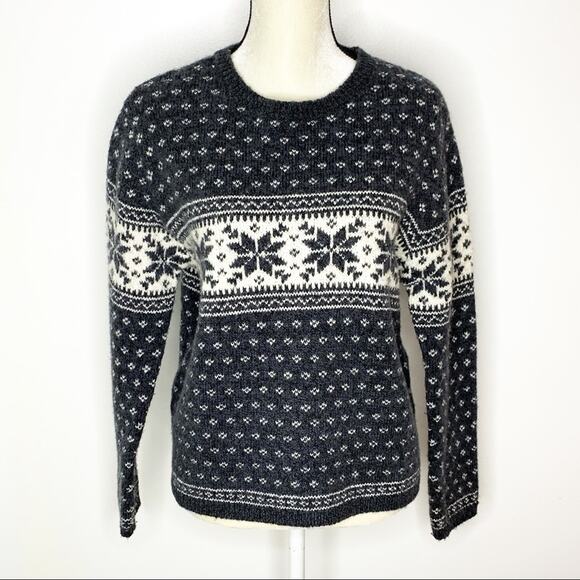 Old Navy L Wool Blend Grey White Nordic Sweater - Picture 1 of 4
